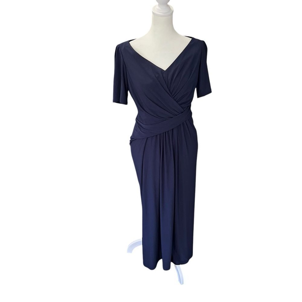 BHLDN Navy Faux Wrap Maxi Gown Short Sleeve Wedding Guest Formal Dress 8 - Picture 2 of 7